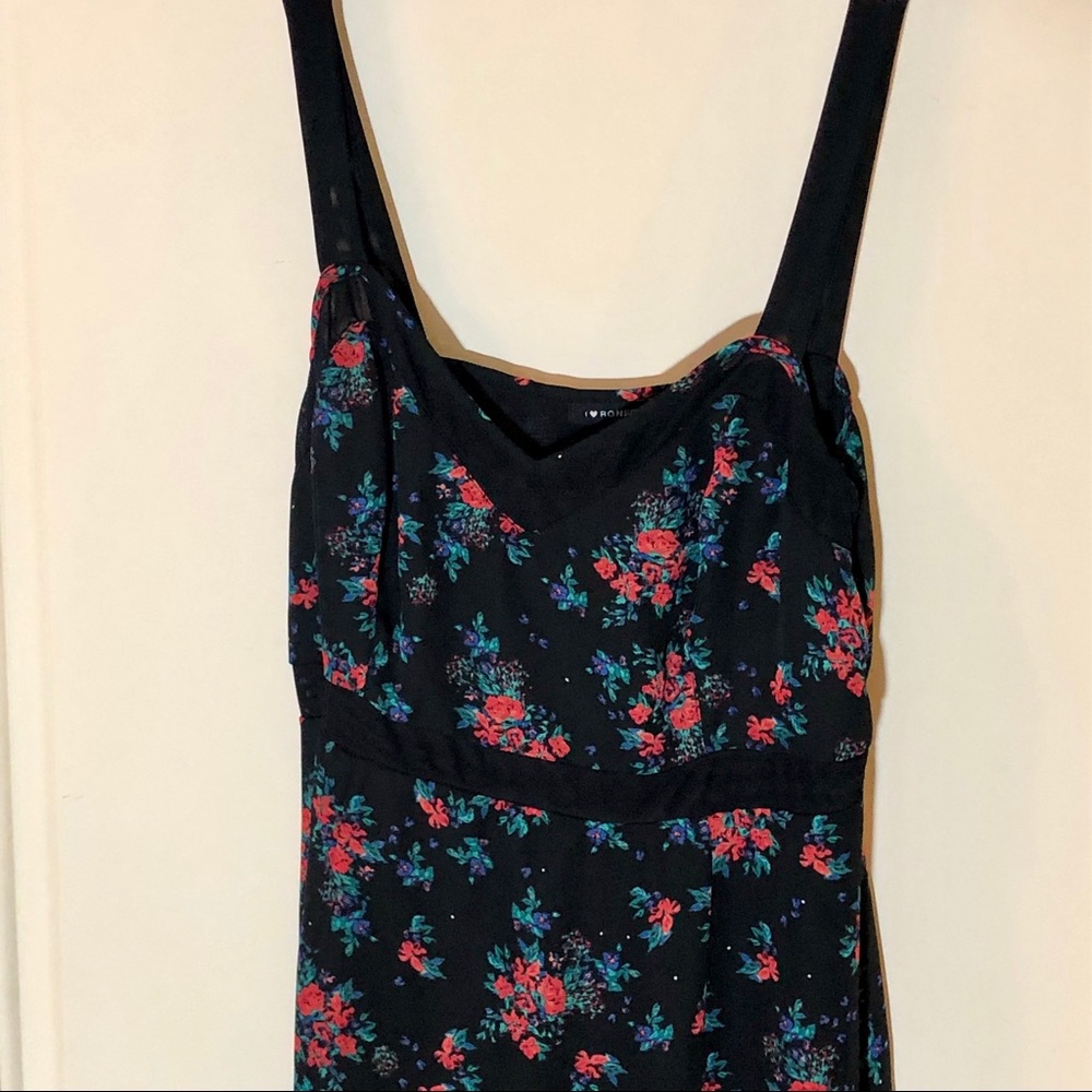 I ❤️ Ronson Midi Black Empire Floral Dress Sz M